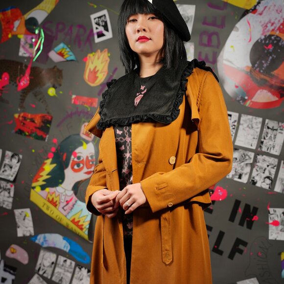 Harajuku Gothic Lolita Velvet Blouse with Playful Print and Collar, Size M - Picture 10 of 11